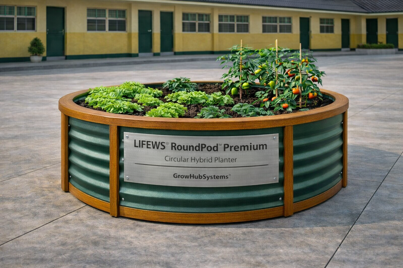 RoundPod Premium – Wood & Steel Climate-Smart Circular School Garden
