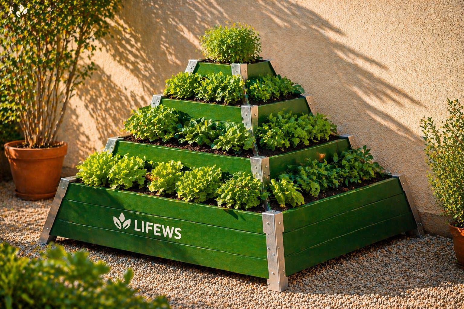 LIFEWS PyramidGrow Tiered Home Garden System – Wood